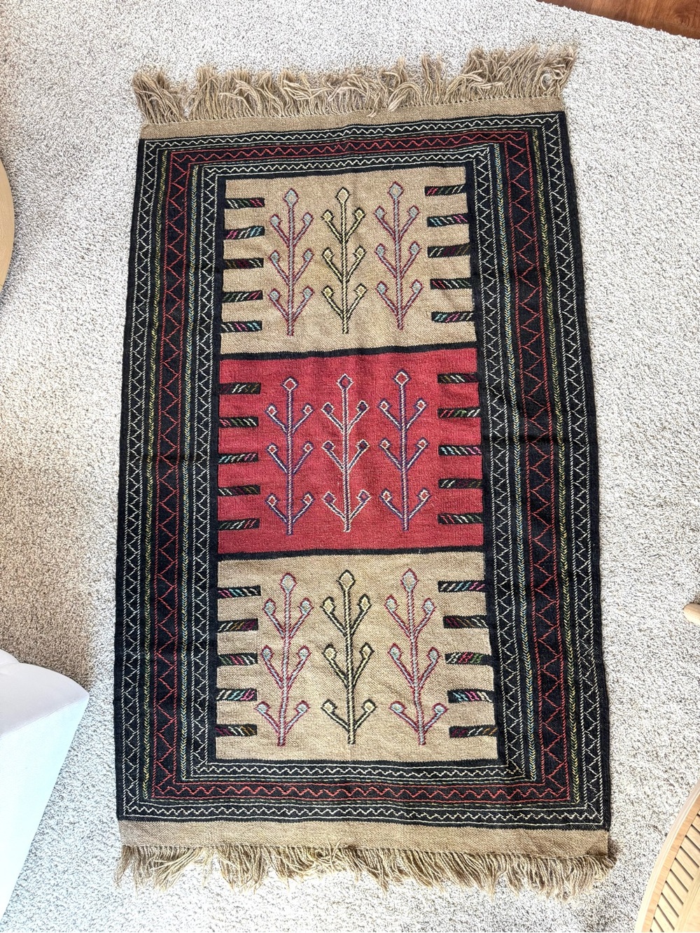 Handwoven Decorative Area Rug in Red and Tan - Picture 2 of 7
